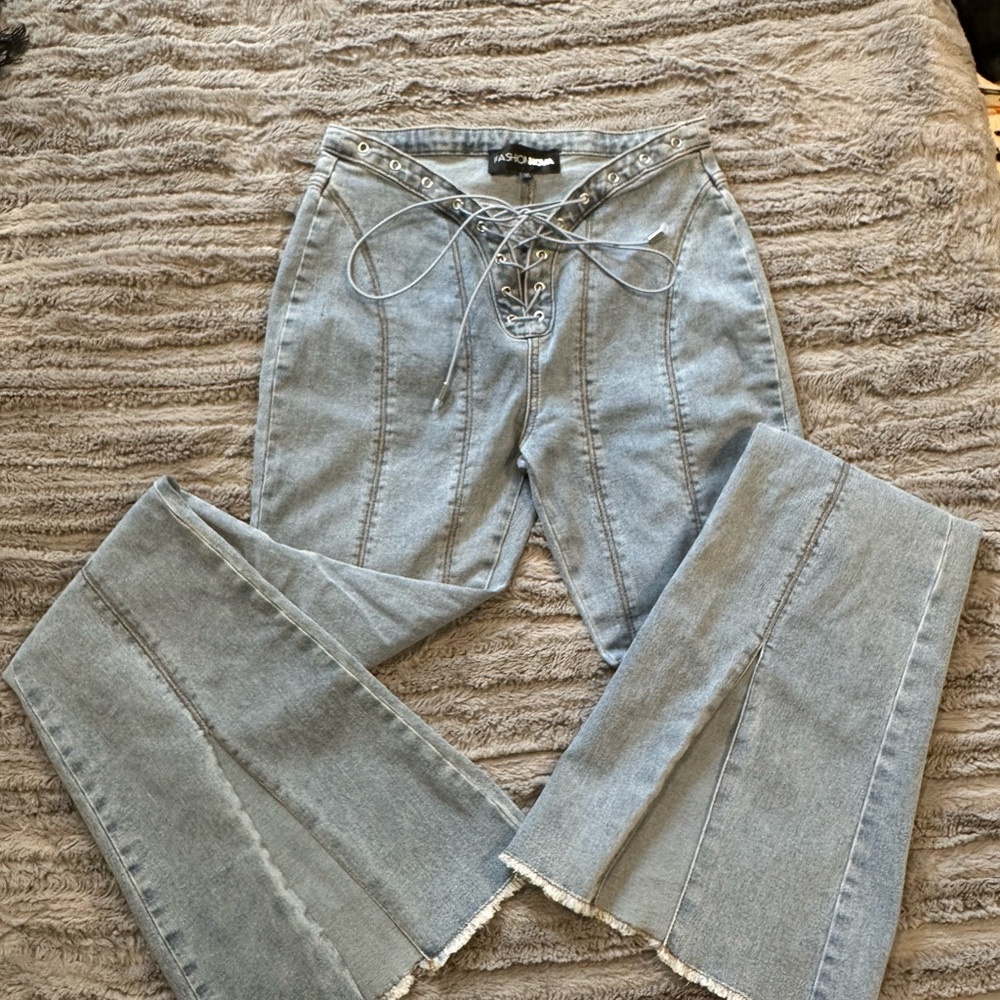 Fashion Nova Blue Flare Wide Leg Jeans